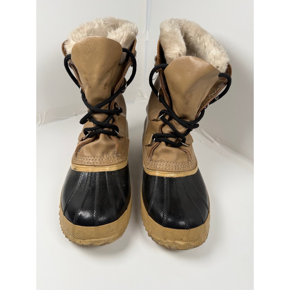 Sorel Boots Womens 8 Tan Manitou Vintage Duck Boots Leather Rubber Waterproof